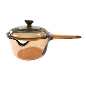 Visions Amber Glass Cookware 1L Saucepan Pot Spout with Pyrex Lid